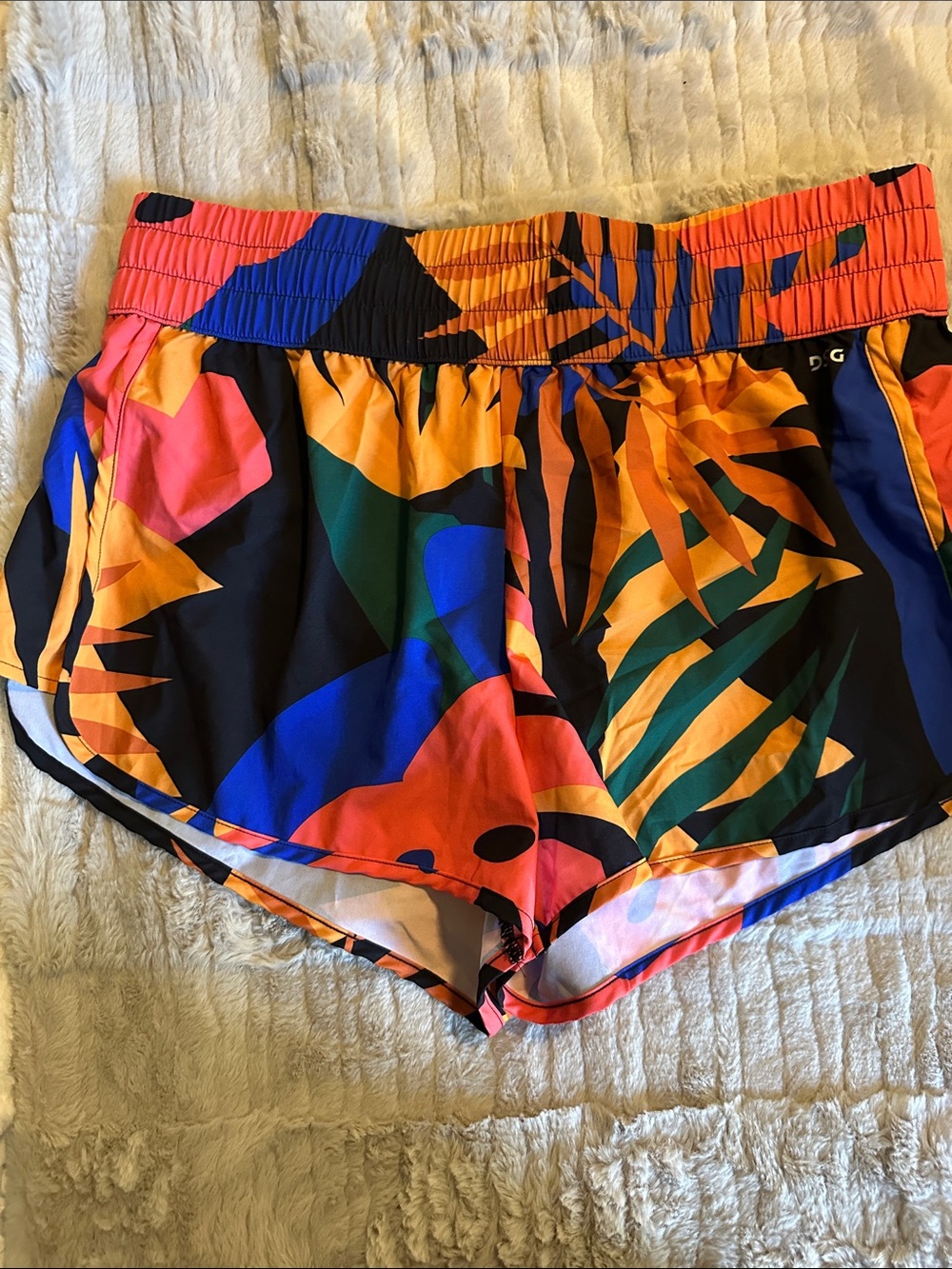 DSG Women's Tropical Multicolor Athletic Shorts in Orange, Blue & Green
